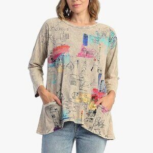 Abstract Print Beige Women's Top
